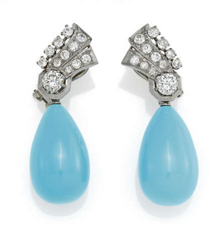 Turquoise-Diamond-Ear Stud Pendants - фото 1