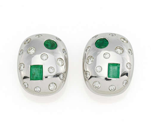 Emerald-Diamond-Ear Clip-Ons - photo 1