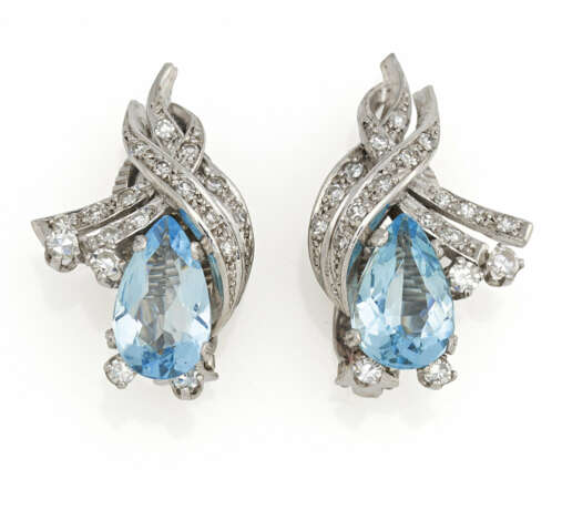 Aquamarine-Diamond-Ear Clip-Ons - photo 1