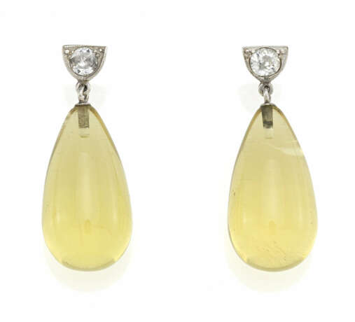 Lemon Quartz-Diamond-Ear Pendants - фото 1