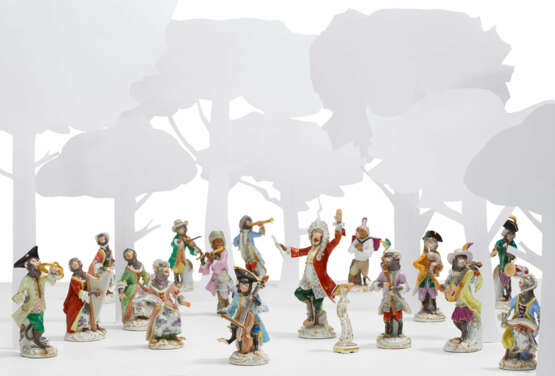 Meissen. 16 porcelain figurines and a music desk from the ape chapel - Foto 1