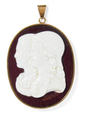 Large cameo made of layered agate in gold mounting with double portrait of Alexander and Konstantin - Foto 1