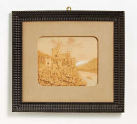 Small cork diorama with view of Rheinstein Castle near St. Goar