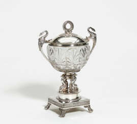 Empire silver and crystal glass bonbonniere with swan and dolphin decor