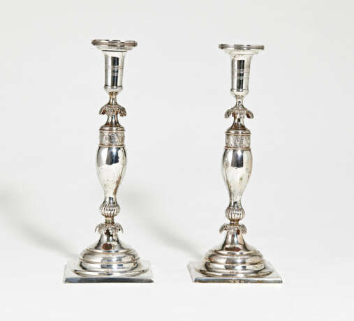 Presumably Germany. Pair of silver candlesticks Biedermeier - фото 1