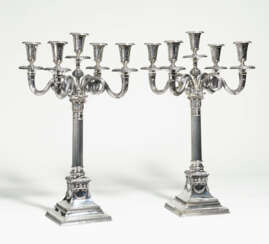 Pair of splendid large silver candelabra with column shaped shaft