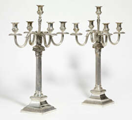 Pair of large silver candelabra with column shafts