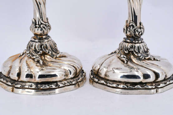 Germany. Pair of two-armed silver candlesticks style Rococo - фото 9