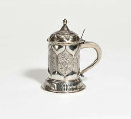 Partially gilt historism silver tankard with residues of gilt interior