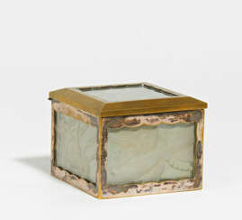 Small, partially silver plated bronze and glass Art Deco casket with butterflies