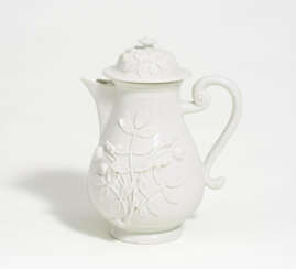 Böttger porcelain coffee pot with rose branches in relief