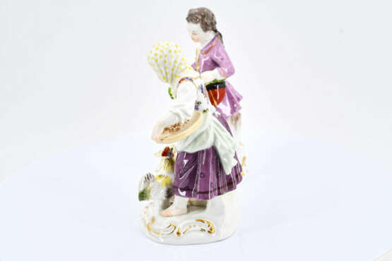 Meissen. Porcelain figurines of girl feeding chicken and boy feeding geese - photo 8