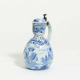 Presumably Germany. Lidded ceramic jug with countryside scenery and coat of arms - photo 1