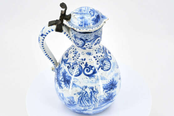 Presumably Germany. Lidded ceramic jug with countryside scenery and coat of arms - photo 6