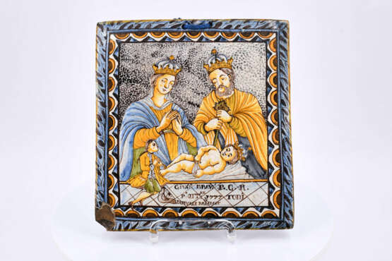 Italy. Ceramic tile with depiction of the "Adoration of Jesus" and donor - photo 2