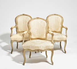 Three beech wood armchairs Louis XV