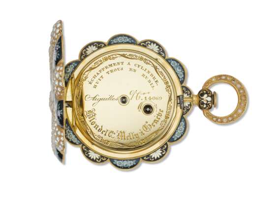 BLONDEL & MELLY, 18K GOLD, ENAMEL AND PEARL-SET OPENFACE CYLINDER WATCH, MADE FOR THE TURKISH MARKET - photo 3