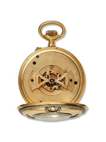 Invicta. INVICTA, UNIQUE 18K GOLD AND DIAMOND-SET OPENFACE KEYLESS LEVER CENTRE SECONDS WATCH WITH ONE-MINUTE TOURBILLON, GOLD MOVEMENT AND REGULATOR-STYLE DIAL, MADE FOR AHMED II PASHA BEY OF TUNISIA - photo 3