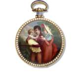 Ilbery, John. ILBERY, 18K GOLD, ENAMEL AND PEARL-SET OPENFACE CENTRE SECONDS DUPLEX WATCH WITH ENAMEL MINIATURE IN THE MANNER OF JEAN-FRANÇOIS-VICTOR DUPONT, MADE FOR THE CHINESE MARKET - Foto 1