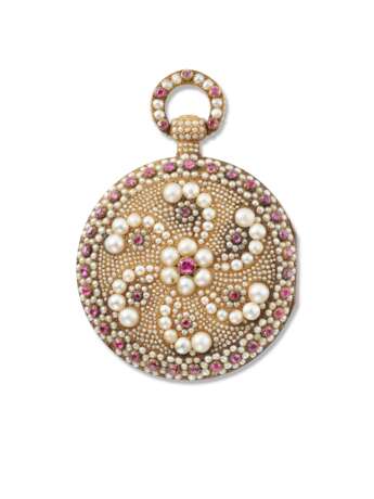 ATTRIBUTEDTO MOULINIÉ, BAUTTE & MOYNIER,18K GOLD, RUBY AND PEARL-SET OPENFACE CYLINDER WATCH, MADE FOR THE CHINESE MARKET - photo 1