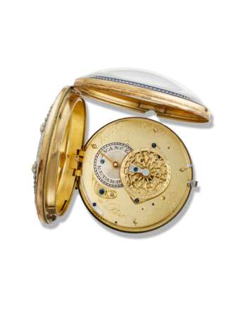 JAQUET DROZ ET LESCHOT, 18K GOLD, ENAMEL AND PEARL-SET OPENFACE VERGE WATCH WITH DATE - photo 3