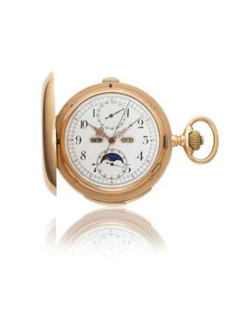 PHILIPPE DUBOIS & FILS, 14K PINK GOLD MINUTE REPEATING CALENDAR KEYLESS LEVER CHRONOGRAPH WATCH WITH MOON PHASES - photo 1