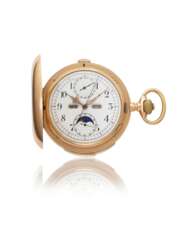 PHILIPPE DUBOIS & FILS, 14K PINK GOLD MINUTE REPEATING CALENDAR KEYLESS LEVER CHRONOGRAPH WATCH WITH MOON PHASES