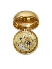 GEORGE GRAHAM, 18K GOLD OPENFACE PAIR CASED REPOUSSE WATCH WITH CYLINDER ESCAPEMENT