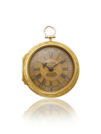 GEORGE GRAHAM, 18K GOLD OPENFACE PAIR CASED REPOUSSE WATCH WITH CYLINDER ESCAPEMENT - фото 2