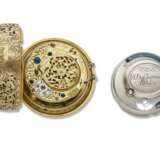 SIMON DE CHARMES, 18K GOLD OPENFACE REPOUSSE QUARTER REPEATING PAIR CASED KEYWOUND VERGE WATCH - photo 1