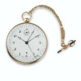 BREGUET, NO. 1348. AN EXCEPTIONAL AND HIGHLY IMPORTANT LARGE 20K GOLD OPENFACE CYLINDER WATCH WITH DAYS OF THE WEEK INDICATION, ANNUAL GREGORIAN CALENDAR, ADDITIONAL GOLD INDEX FOR THE JULIAN CALENDAR, SIGNS OF THE ZODIAC AND SPECIAL DISENGAGING EQUATION - фото 2