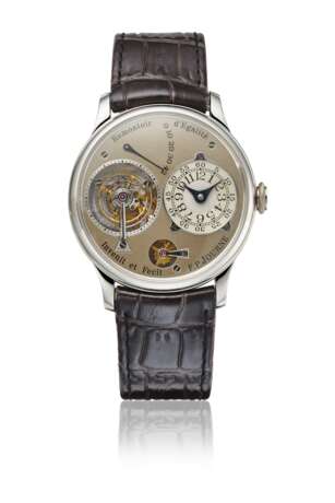 F.P. JOURNE. AN EXTREMELY RARE AND EARLY PLATINUM TOURBILLON WRISTWATCH WITH POWER RESERVE, CONSTANT FORCE REMONTOIR, DEAD BEAT SECONDS, BRASS MOVEMENT, CERTIFICATES AND BOX - Foto 1