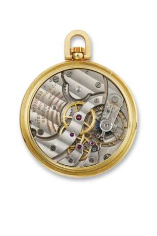 PATEK PHILIPPE. A FINE AND RARE 18K GOLD OPENFACE KEYLESS LEVER WORLD TIME WATCH WITH LATER ENGRAVED COAT OF ARMS - Foto 3