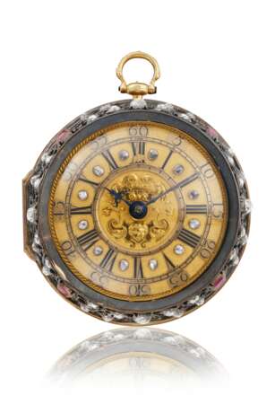 JOHANNES VAN CEULEN. A MAGNIFICENT AND EXTREMELY RARE 18K GOLD, SILVER, ENAMEL AND GEM-SET OPENFACE PAIR CASED VERGE WATCH, THE ENAMEL MINIATURE ATTRITUBED TO ROBERT VAUQUER, BLOIS - фото 4