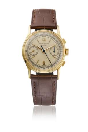 PATEK PHILIPPE. A VERY RARE AND ATTRACTIVE 18K GOLD CHRONOGRAPH WRISTWATCH - photo 1