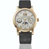 A. LANGE & S&#214;HNE. AN ELEGANT 18K PINK GOLD AUTOMATIC PERPETUAL CALENDAR WRISTWATCH WITH MOON PHASES, LEAP YEAR INDICATION, DATE, ZERO-RESET FUNCTION, GUARANTEE AND BOX - фото 1