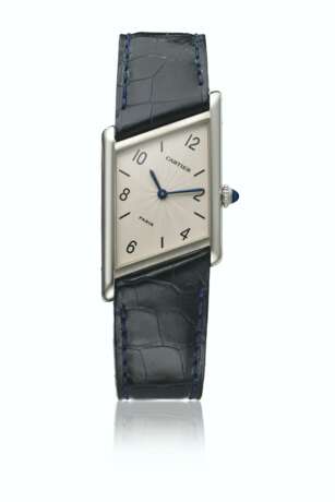 CARTIER. A RARE AND UNUSUAL PLATINUM LIMITED EDITION ASYMMETRICAL WRISTWATCH WITH BOX - photo 1