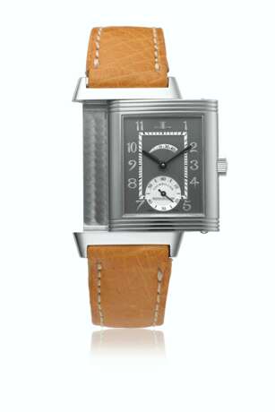 JAEGER-LECOULTRE. A VERY RARE PLATINUM LIMITED EDITION TOURBILLON REVERSO WRISTWATCH WITH POWER RESERVE INDICATION, CERTIFICATES AND BOX - photo 1