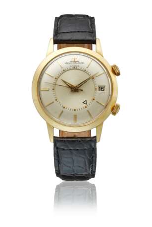 JAEGER-LECOULTRE. AN 18K GOLD AUTOMATIC WRISTWATCH WITH SWEEP CENTRE SECONDS, ALARM, DATE, CERTIFICATE AND BOX - photo 1