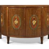 A PAIR OF GEORGE III HAREWOOD, MARQUETRY AND POLYCHROME-DECORATED DEMI-LUNE COMMODES - photo 4
