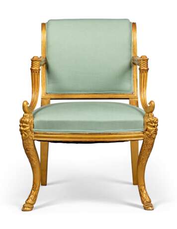 A PAIR OF REGENCY GILTWOOD OPEN ARMCHAIRS - Foto 2