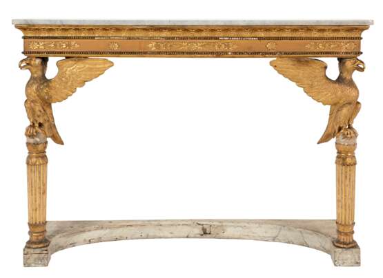 A PAIR OF NORTH ITALIAN EMPIRE PARCEL-GILT, CREAM AND WHITE-PAINTED AND SIMULATED-MARBLE CONSOLE TABLES - photo 2