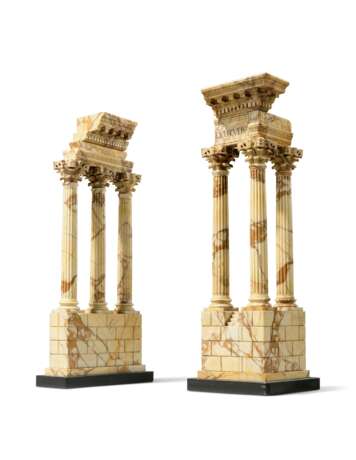 TWO ITALIAN GIALLO SIENA MARBLE MODELS OF SURVIVING SECTIONS OF THE TEMPLES OF CASTOR AND POLLUX AND VESPASIAN - фото 1
