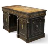 A REGENCY REVIVAL SIMULATED-CALAMANDER, CREAM AND GOLD-PAINTED PEDESTAL DESK - фото 3