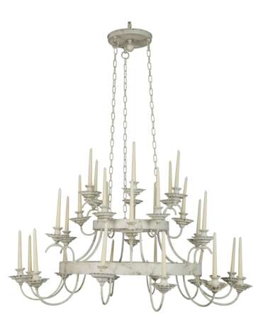 A PAIR OF OFF-WHITE IRON TWO-TIER HANGING-LIGHTS - фото 4