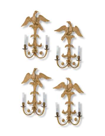 A SET OF FOUR REGENCY GILTWOOD TWIN-BRANCH WALL-LIGHTS - photo 1