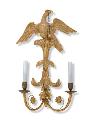 A SET OF FOUR REGENCY GILTWOOD TWIN-BRANCH WALL-LIGHTS - photo 2