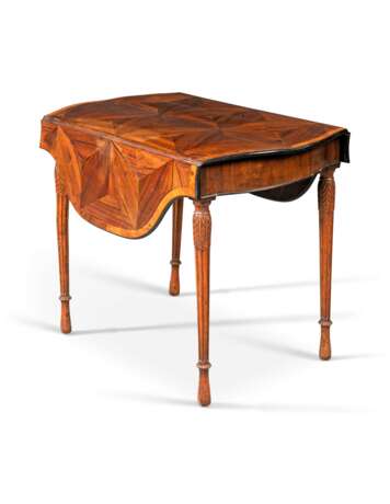 A GEORGE III ZEBRAWOOD, TULIPWOOD, FRUITWOOD, EBONISED AND PARQUETRY PEMBROKE TABLE - фото 3