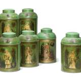 A SET OF SIX PARCEL-GILT, POLYCHROME-DECORATED AND GREEN-JAPANNED TEA-CANISTERS - photo 1