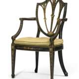 A GEORGE III EBONISED AND POLYCHROME-PAINTED OPEN ARMCHAIR - Foto 3